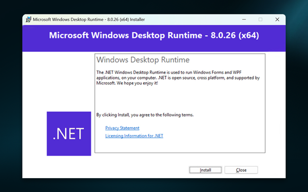 كيفية تثبيت دوت نت 8 (إصدار 64 بت) على جهاز الكمبيوتر